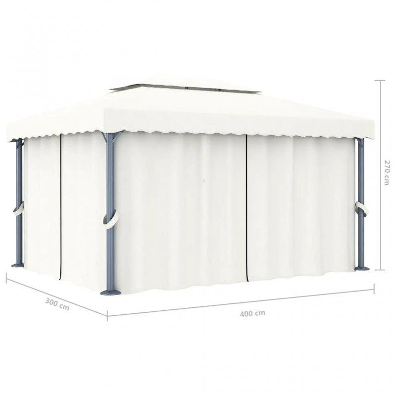 Gazebo Con Tende E Stringa Di Luci LED 4x3 M Bianco Crema 10 Gazebo Con Tende E Stringa Di Luci LED 4x3 M Bianco Crema - immagine 10