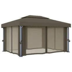 Gazebo Con Tende E Stringa Di Luci LED 4x3 M Grigio Talpa -Garden Home gazebo con tende e stringa di luci led 4x3 m grigio talpa 5