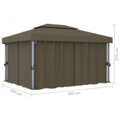 Gazebo Con Tende E Stringa Di Luci LED 4x3 M Grigio Talpa -Garden Home gazebo con tende e stringa di luci led 4x3 m grigio talpa 9