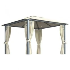 Gazebo Con Tende Stringa Di Luci LED 300x300 Cm Crema Alluminio 11 Gazebo Con Tende Stringa Di Luci LED 300x300 Cm Crema Alluminio -Garden Home gazebo con tende stringa di luci led 300x300 cm crema alluminio 1