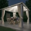 Gazebo Con Tende Stringa Di Luci LED 300x300 Cm Crema Alluminio -Garden Home gazebo con tende stringa di luci led 300x300 cm crema alluminio
