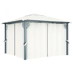 Gazebo Con Tende Stringa Di Luci LED 300x300 Cm Crema Alluminio 12 Gazebo Con Tende Stringa Di Luci LED 300x300 Cm Crema Alluminio -Garden Home gazebo con tende stringa di luci led 300x300 cm crema alluminio 2
