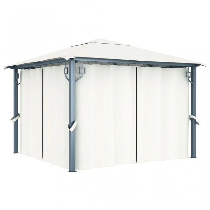 Gazebo Con Tende Stringa Di Luci LED 300x300 Cm Crema Alluminio 3 Gazebo Con Tende Stringa Di Luci LED 300x300 Cm Crema Alluminio - immagine 3