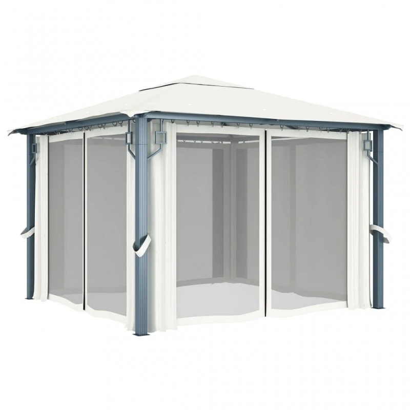 Gazebo Con Tende Stringa Di Luci LED 300x300 Cm Crema Alluminio 4 Gazebo Con Tende Stringa Di Luci LED 300x300 Cm Crema Alluminio - immagine 4