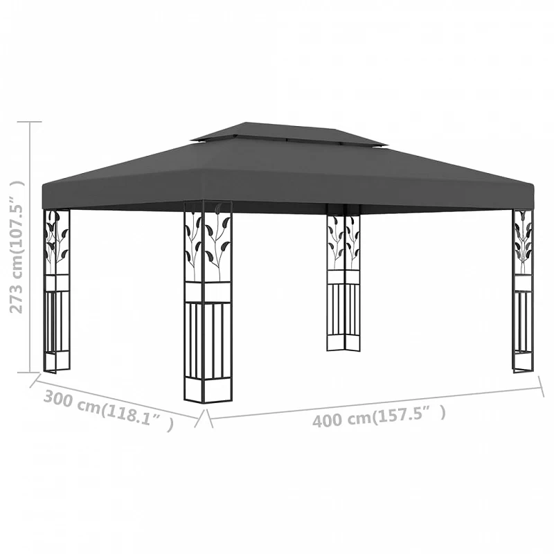 Gazebo Con Tetto Doppio 3x4 M Antracite 4 Gazebo Con Tetto Doppio 3x4 M Antracite - immagine 4