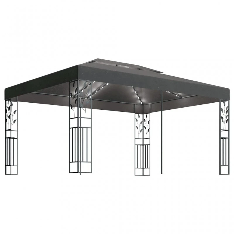 Gazebo Con Tetto Doppio E Luci LED 3x4 M Antracite 2 Gazebo Con Tetto Doppio E Luci LED 3x4 M Antracite - immagine 2
