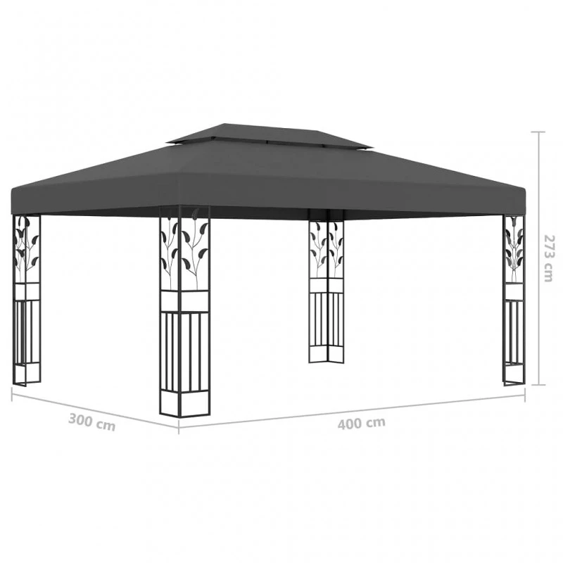 Gazebo Con Tetto Doppio E Luci LED 3x4 M Antracite 9 Gazebo Con Tetto Doppio E Luci LED 3x4 M Antracite - immagine 9