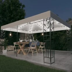 Gazebo Con Tetto Doppio E Stringa Di Luci LED 3x4 M Bianco