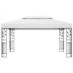 Gazebo Con Tetto Doppio E Stringa Di Luci LED 3x4 M Bianco -Garden Home gazebo con tetto doppio e stringa di luci led 3x4 m bianco 3