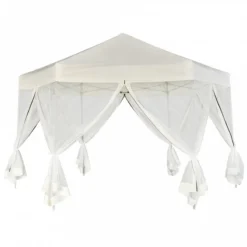 Gazebo Pieghevole Esagonale Pop-Up Con 6 Pareti Crema 3,6x3,1 M -Garden Home gazebo pieghevole esagonale pop up con 6 pareti crema 36x31 m 2