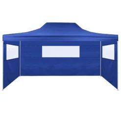 Gazebo Professionale Pieghevole Con 3 Pareti 3x4m Acciaio Blu 9 Gazebo Professionale Pieghevole Con 3 Pareti 3x4m Acciaio Blu -Garden Home gazebo professionale pieghevole con 3 pareti 3x4m acciaio blu 1