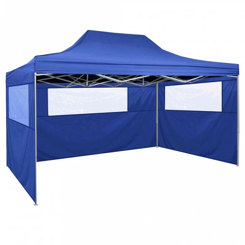 Gazebo Professionale Pieghevole Con 3 Pareti 3x4m Acciaio Blu 1 Gazebo Professionale Pieghevole Con 3 Pareti 3x4m Acciaio Blu