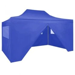 Gazebo Professionale Pieghevole Con 4 Pareti 3x4m Acciaio Blu