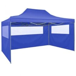 Gazebo Professionale Pieghevole Con 4 Pareti 3x4m Acciaio Blu -Garden Home gazebo professionale pieghevole con 4 pareti 3x4m acciaio blu 3
