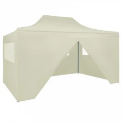 Gazebo Professionale Pieghevole Con 4 Pareti 3x4m Acciaio Crema