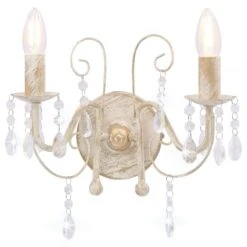 Lampada Da Muro Con Perle Bianca Per 2 Lampadine E14 -Garden Home lampada da muro con perle bianca per 2 lampadine e14 2