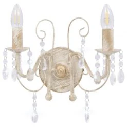 Lampada Da Muro Con Perle Bianca Per 2 Lampadine E14 -Garden Home lampada da muro con perle bianca per 2 lampadine e14 3