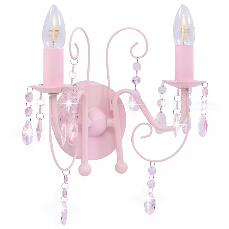 Lampada Da Muro Con Perle Rosa 2 Lampadine E14 2 Lampada Da Muro Con Perle Rosa 2 Lampadine E14 - immagine 2