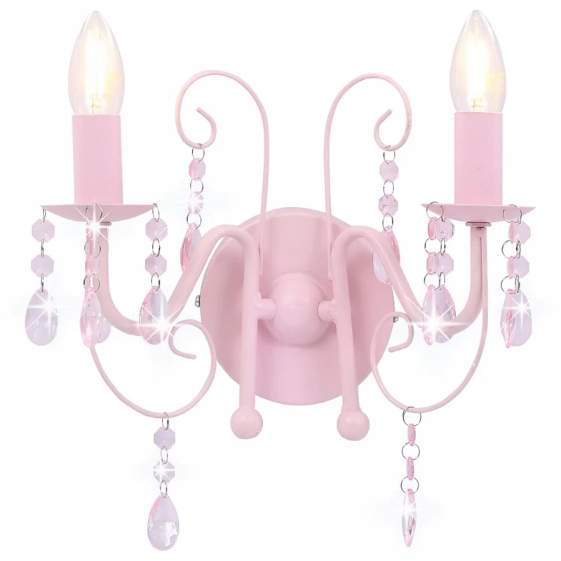 Lampada Da Muro Con Perle Rosa 2 Lampadine E14 3 Lampada Da Muro Con Perle Rosa 2 Lampadine E14 - immagine 3