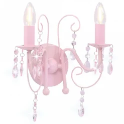 Lampada Da Muro Con Perle Rosa 2 Lampadine E14