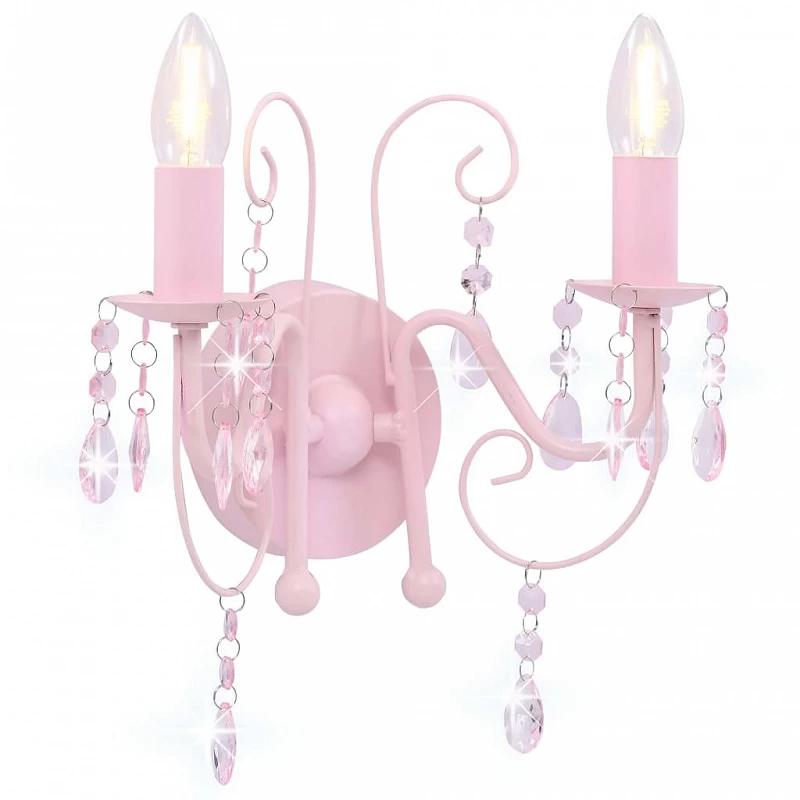Lampada Da Muro Con Perle Rosa 2 Lampadine E14 1 Lampada Da Muro Con Perle Rosa 2 Lampadine E14