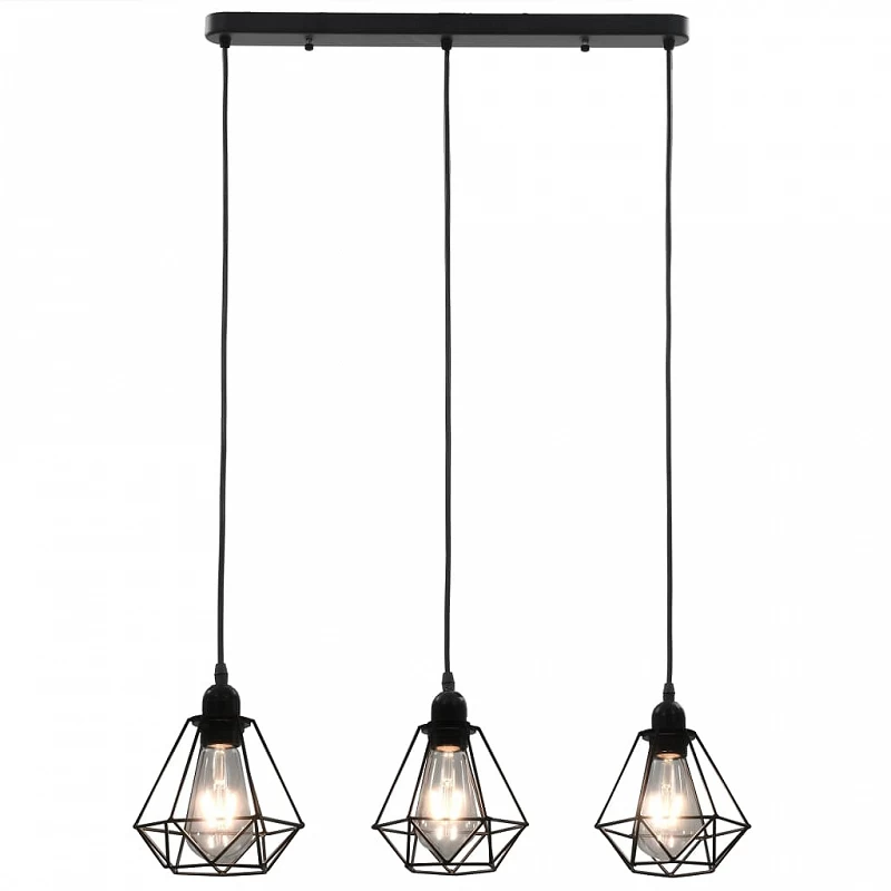 Lampadario Con Design Diamante Nero 3 Lampadine E27 2 Lampadario Con Design Diamante Nero 3 Lampadine E27 - immagine 2