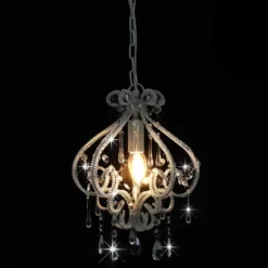 Lampadario Con Perle Bianco Rotondo E14 -Garden Home lampadario con perle bianco rotondo e14 3