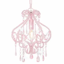 Lampadario Con Perle Rosa Rotondo E14