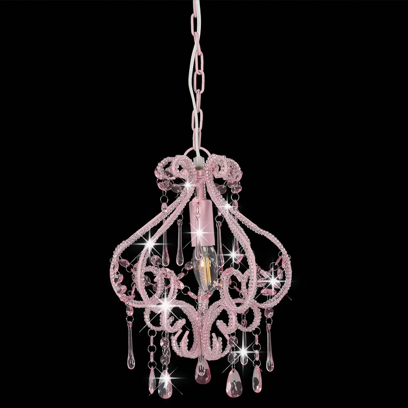Lampadario Con Perle Rosa Rotondo E14 4 Lampadario Con Perle Rosa Rotondo E14 - immagine 4