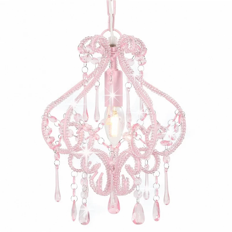 Lampadario Con Perle Rosa Rotondo E14 1 Lampadario Con Perle Rosa Rotondo E14