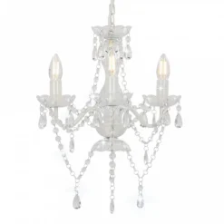 Lampadario Con Perline Bianco Tondo 3 E14