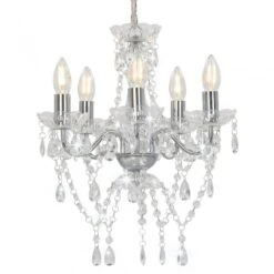 Lampadario Con Perline Di Cristallo Argento Tondo 5 E14