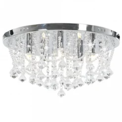Lampadario Perle Di Cristallo Argento Rotondo 4 Lampadine G9