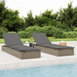 Lettino Con Cuscino Grigio 201x55x62 Cm In Polyrattan