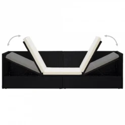 Lettino Da Giardino Con Cuscini In Polyrattan Nero -Garden Home lettino da giardino con cuscini in polyrattan nero 4