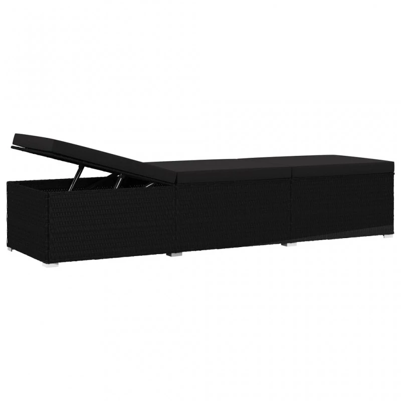 Lettino Prendisole Con Cuscino In Polyrattan Nero 5 Lettino Prendisole Con Cuscino In Polyrattan Nero - immagine 5