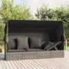 Lettino Prendisole Esterno Tetto E Cuscini Grigio Polyrattan -Garden Home lettino prendisole esterno tetto e cuscini grigio polyrattan