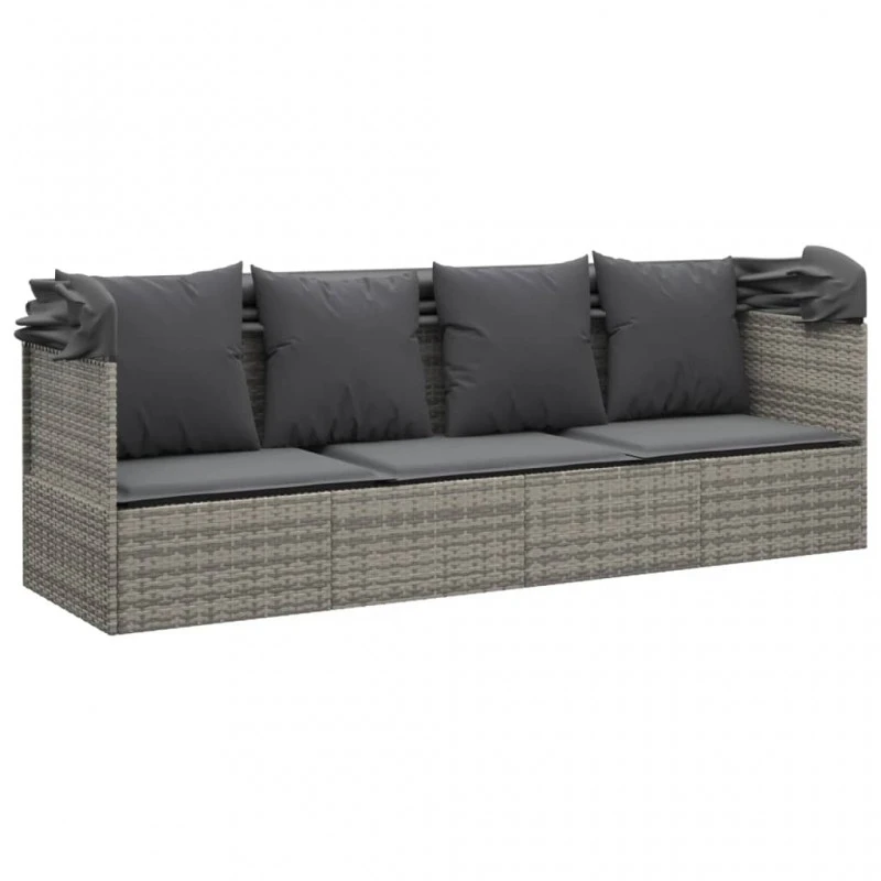 Lettino Prendisole Esterno Tetto E Cuscini Grigio Polyrattan 6 Lettino Prendisole Esterno Tetto E Cuscini Grigio Polyrattan - immagine 6