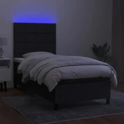 Letto A Molle Con Materasso E LED Nero 90x200 Cm In Tessuto -Garden Home letto a molle con materasso e led nero 90x200 cm in tessuto 3