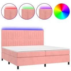 Letto A Molle Con Materasso E LED Rosa 200x200 Cm In Velluto -Garden Home letto a molle con materasso e led rosa 200x200 cm in velluto 1