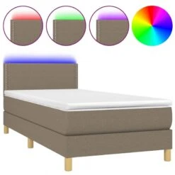 Letto A Molle Con Materasso E LED Tortora 100x200cm In Tessuto -Garden Home letto a molle con materasso e led tortora 100x200cm in tessuto 1
