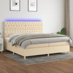 Letto A Molle Materasso E LED Bianco 200x200cm In Tessuto