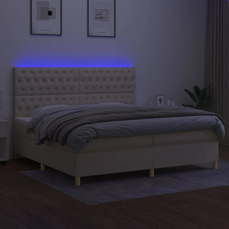 Letto A Molle Materasso E LED Bianco 200x200cm In Tessuto 4 Letto A Molle Materasso E LED Bianco 200x200cm In Tessuto - immagine 4