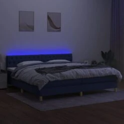 Letto A Molle Materasso E LED Blu 200x200cm In Tessuto -Garden Home letto a molle materasso e led blu 200x200cm in tessuto 3