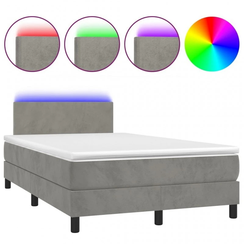 Letto A Molle Materasso E LED Grigio Chiaro 120x200 Cm Velluto 2 Letto A Molle Materasso E LED Grigio Chiaro 120x200 Cm Velluto - immagine 2