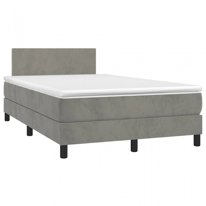 Letto A Molle Materasso E LED Grigio Chiaro 120x200 Cm Velluto 3 Letto A Molle Materasso E LED Grigio Chiaro 120x200 Cm Velluto - immagine 3