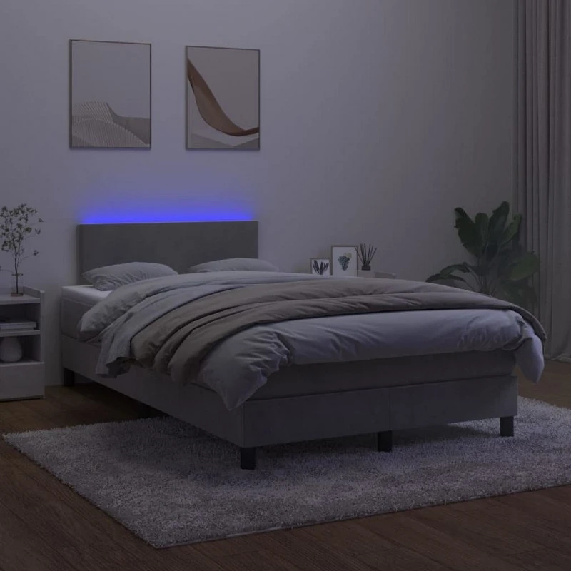 Letto A Molle Materasso E LED Grigio Chiaro 120x200 Cm Velluto 4 Letto A Molle Materasso E LED Grigio Chiaro 120x200 Cm Velluto - immagine 4