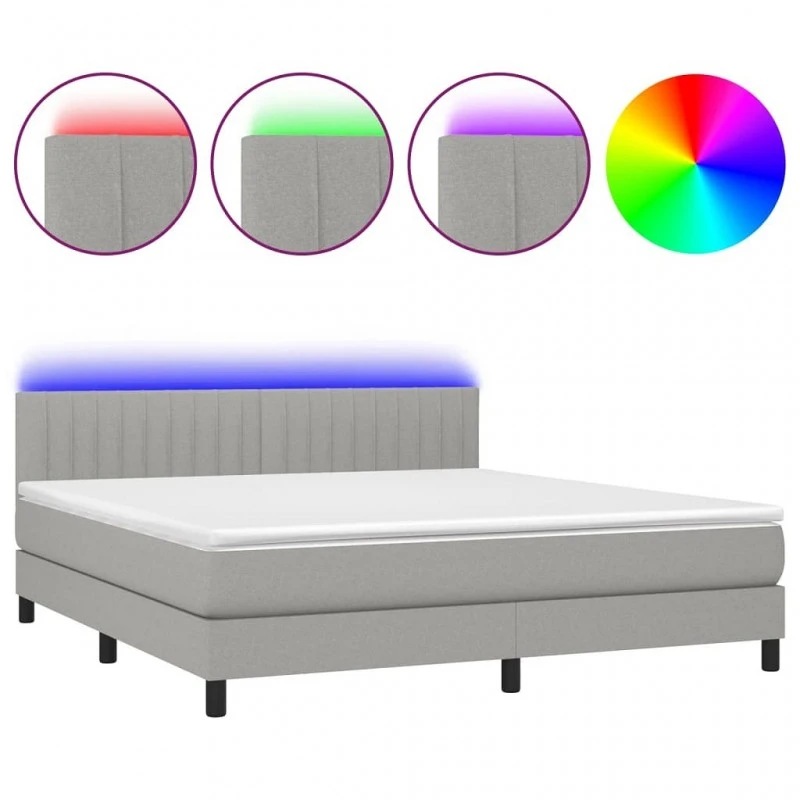 Letto A Molle Materasso E LED Grigio Chiaro 160x200 Cm Tessuto 2 Letto A Molle Materasso E LED Grigio Chiaro 160x200 Cm Tessuto - immagine 2