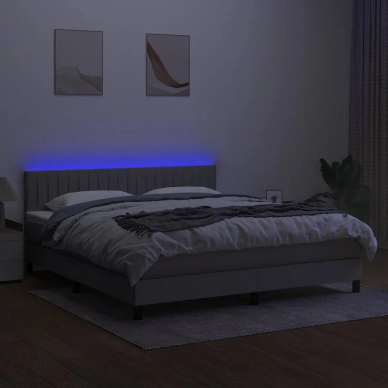 Letto A Molle Materasso E LED Grigio Chiaro 160x200 Cm Tessuto 4 Letto A Molle Materasso E LED Grigio Chiaro 160x200 Cm Tessuto - immagine 4