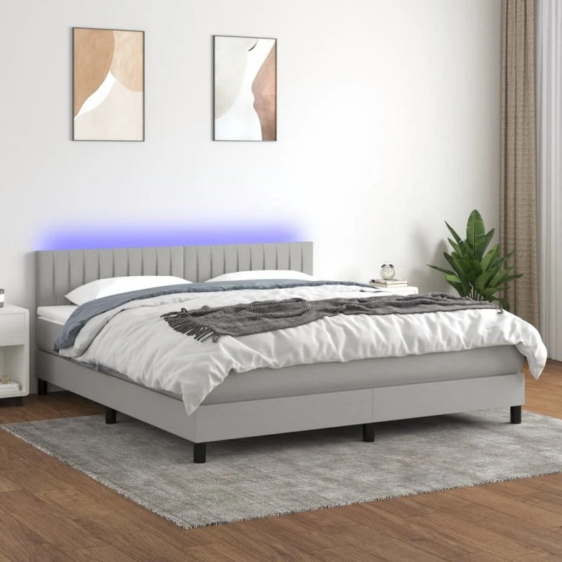Letto A Molle Materasso E LED Grigio Chiaro 160x200 Cm Tessuto 1 Letto A Molle Materasso E LED Grigio Chiaro 160x200 Cm Tessuto
